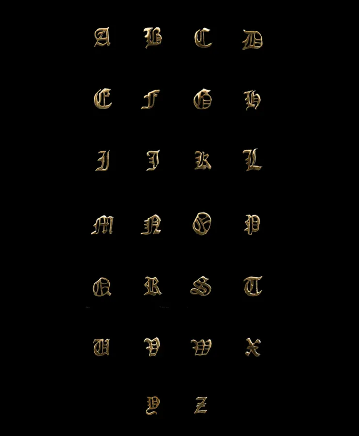 18k gold charm menu: letters
